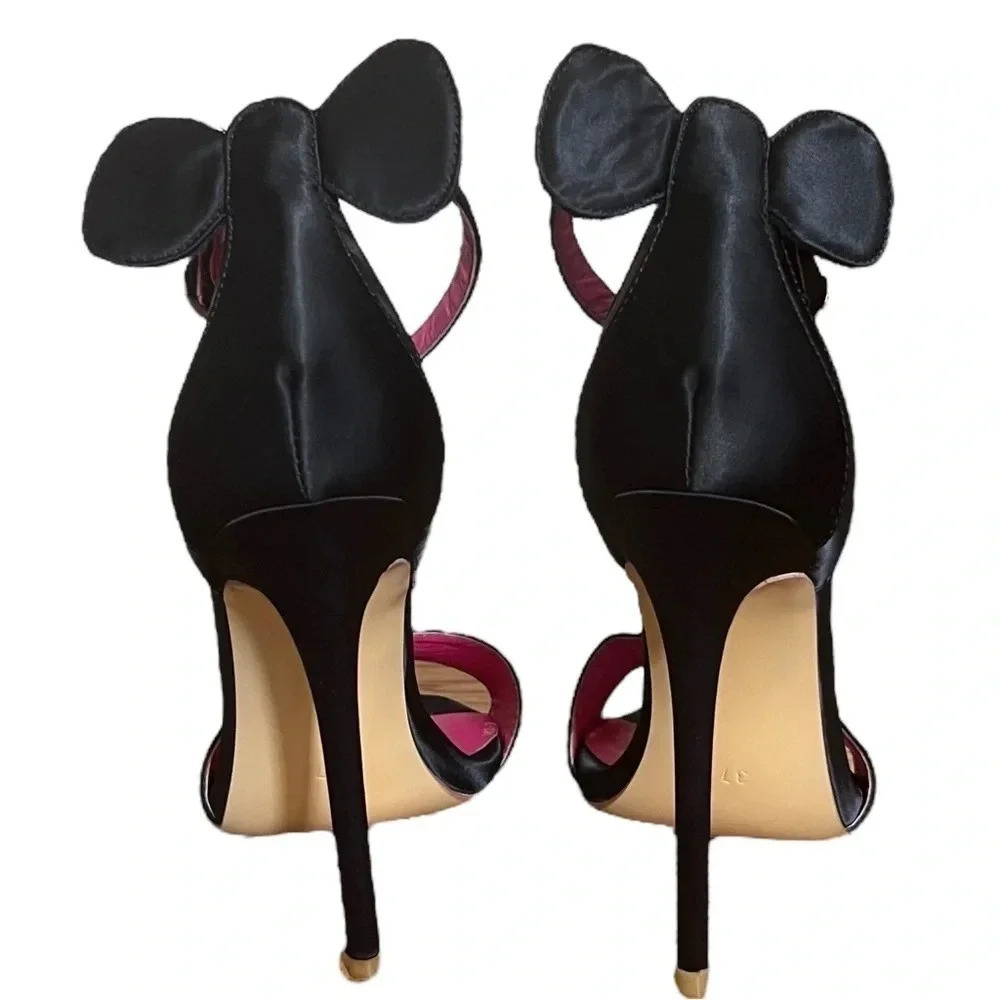 NEW Only Maker Bow Mouse Ears Satin Black Pink Stiletto Heels Size 37 (US 6.5) - Picture 3 of 12